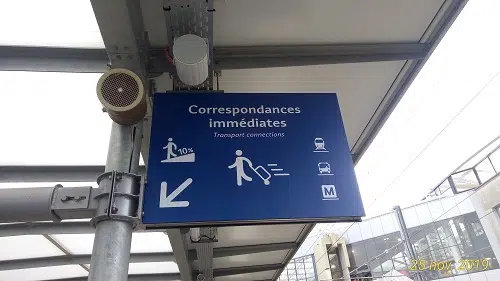 Pose d'un panneau directionnel sur les quais en gare de Rennes - Semios